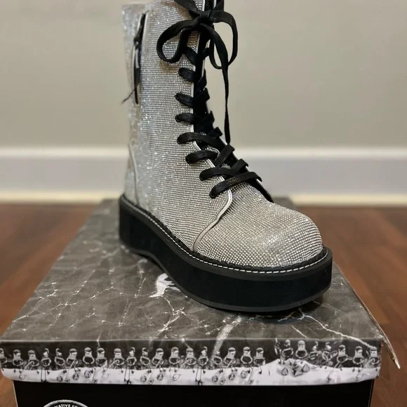 Silver Platform Lace-Up Boots - Picture 2 of 6